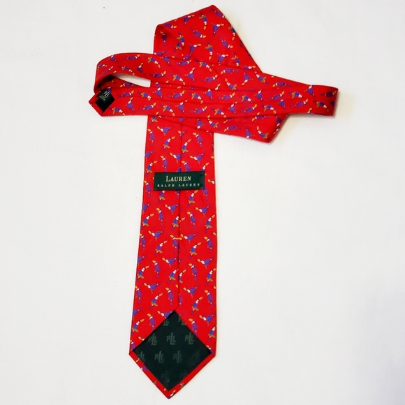 Lauren Ralph Lauren Silk Tie Red Kakadu Print - Picture 4 of 9